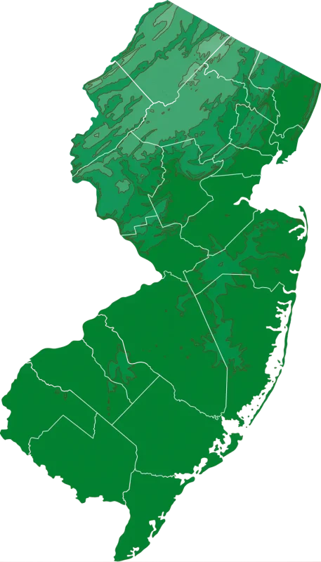 New Jersey state map showing county divisions that are served by NJATOD OTP members.